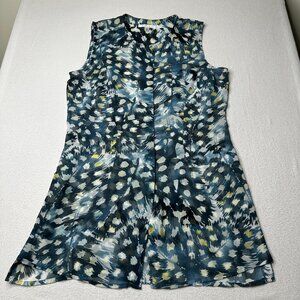 Cabi Womens Sleeveless Flowy Tunic Blue Yellow Floral Blouse Top Chic Size M